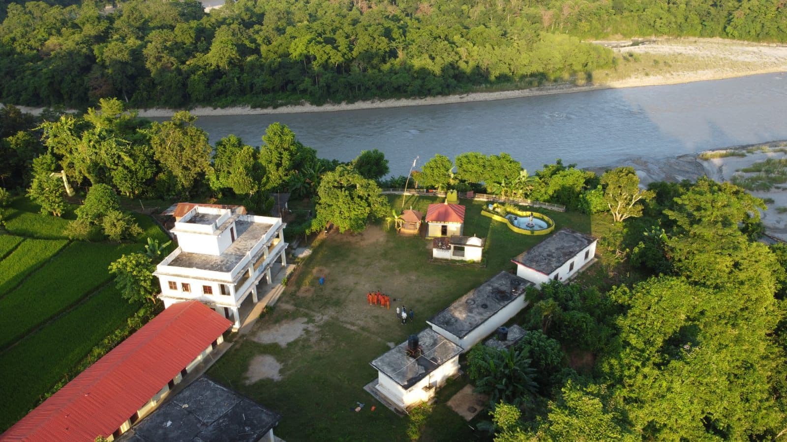 School and surroundings — aerial view